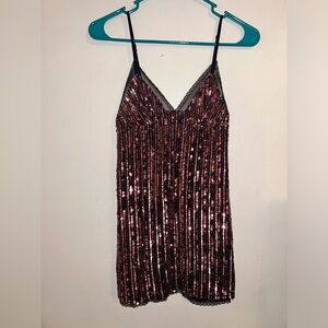 Victoria’s Secret Black Slip Dress Lingerie With Pink Sequins Side Zip Lace XS